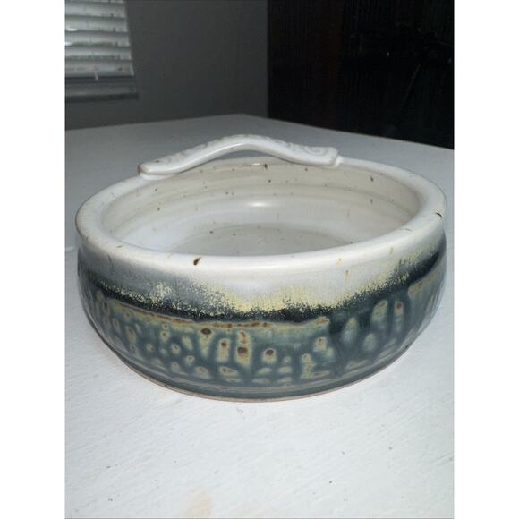 Studio Art Pottery Ceramic Bowl Mustache Drip Glaze Stoneware Blue Signed - Picture 3 of 7